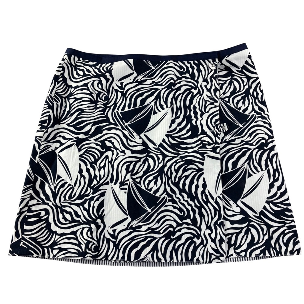 Vineyard Vines Reversible Skirt Womens 6 Navy Blue Sailboat Striped Preppy Wrap